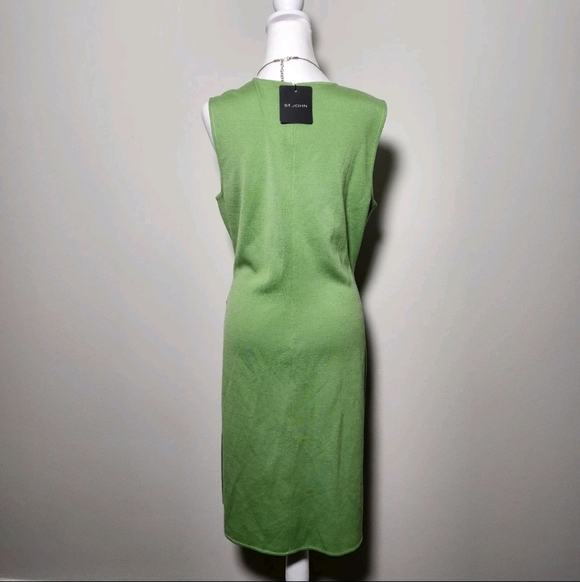 NWT ST. JOHN Bamboo Green Timeless Classy Office Siren Wool Dress MSRP $795 - Picture 7 of 14